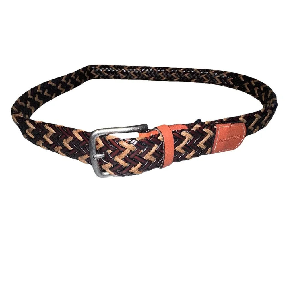 Men's Nautica Braided Black Brown Belt Size Small 30-32‎